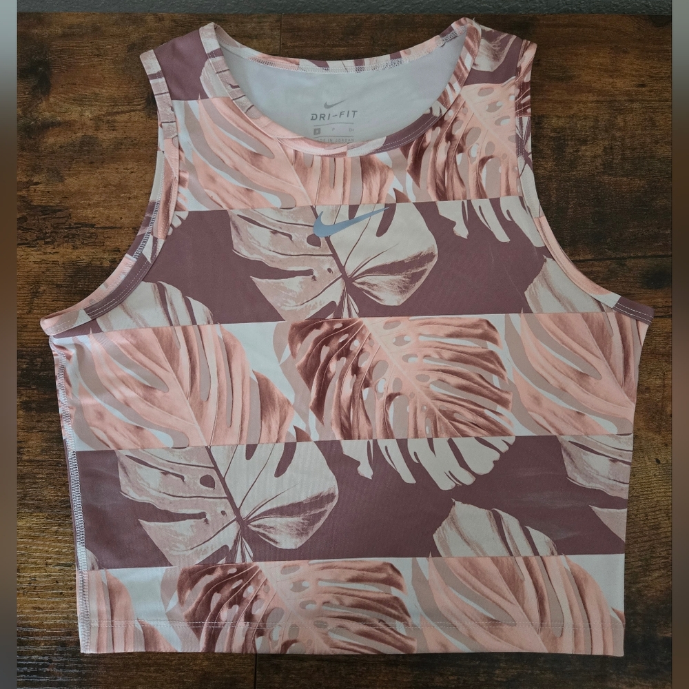 Nike Women's Pink and Brown Leaf Print Muscle Tee